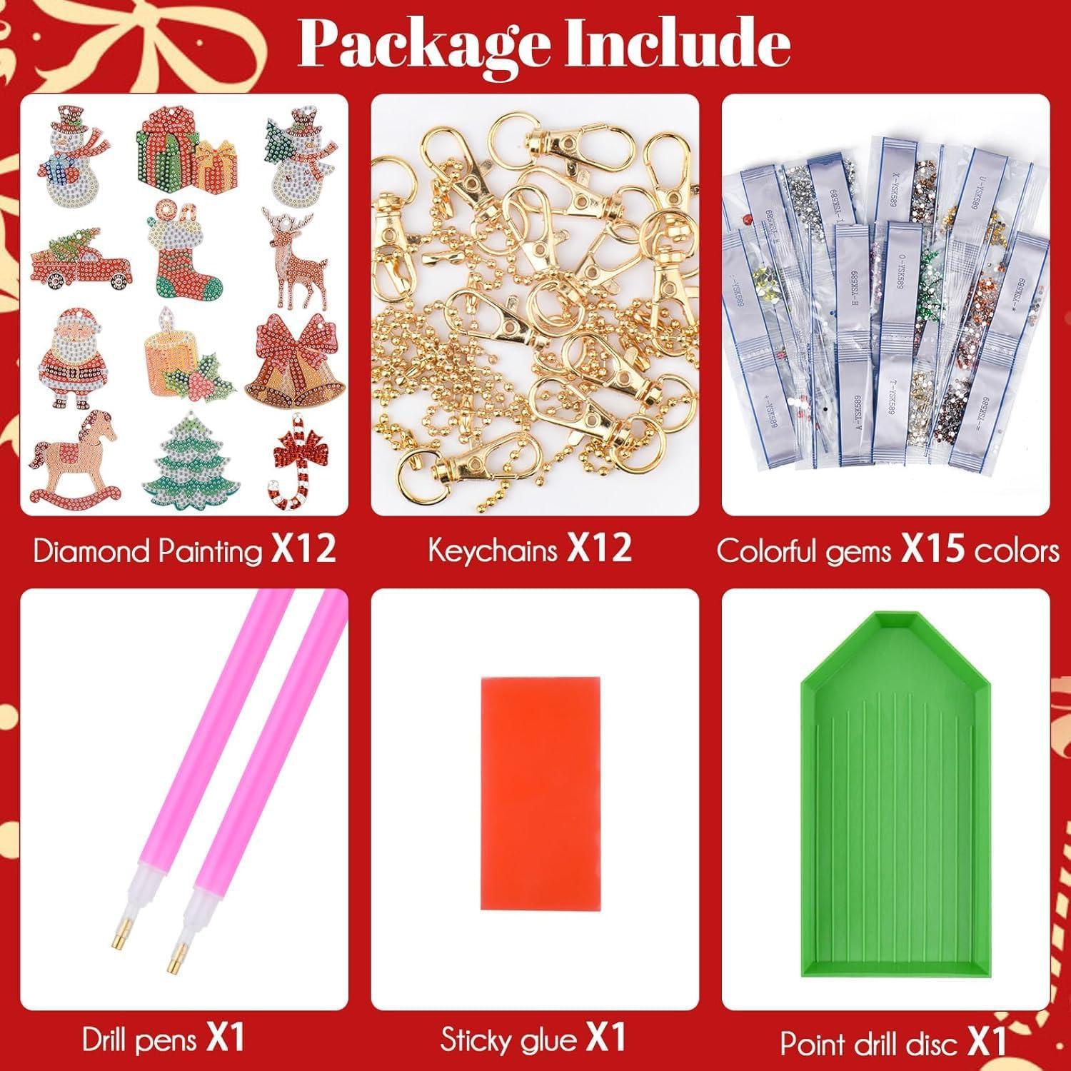 12er Pack Diamond Painting Weihnachten Schlüsselanhänger Set