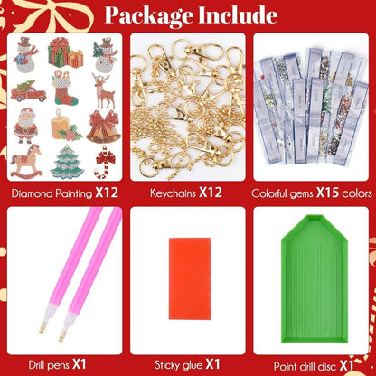 12er Pack Diamond Painting Weihnachten Schlüsselanhänger Set