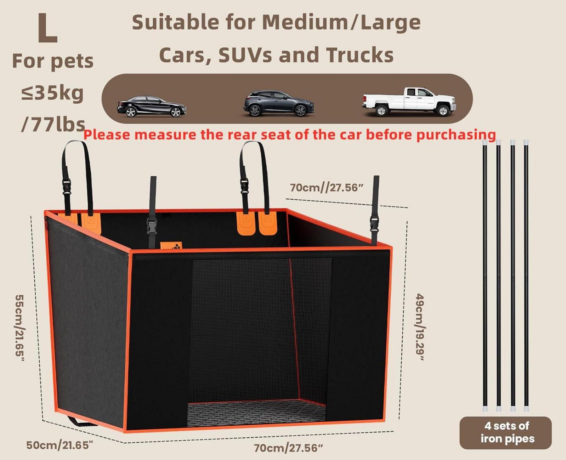Auto Hundesitz Verstärkt L 70x50x55cm für Mittlere & Große