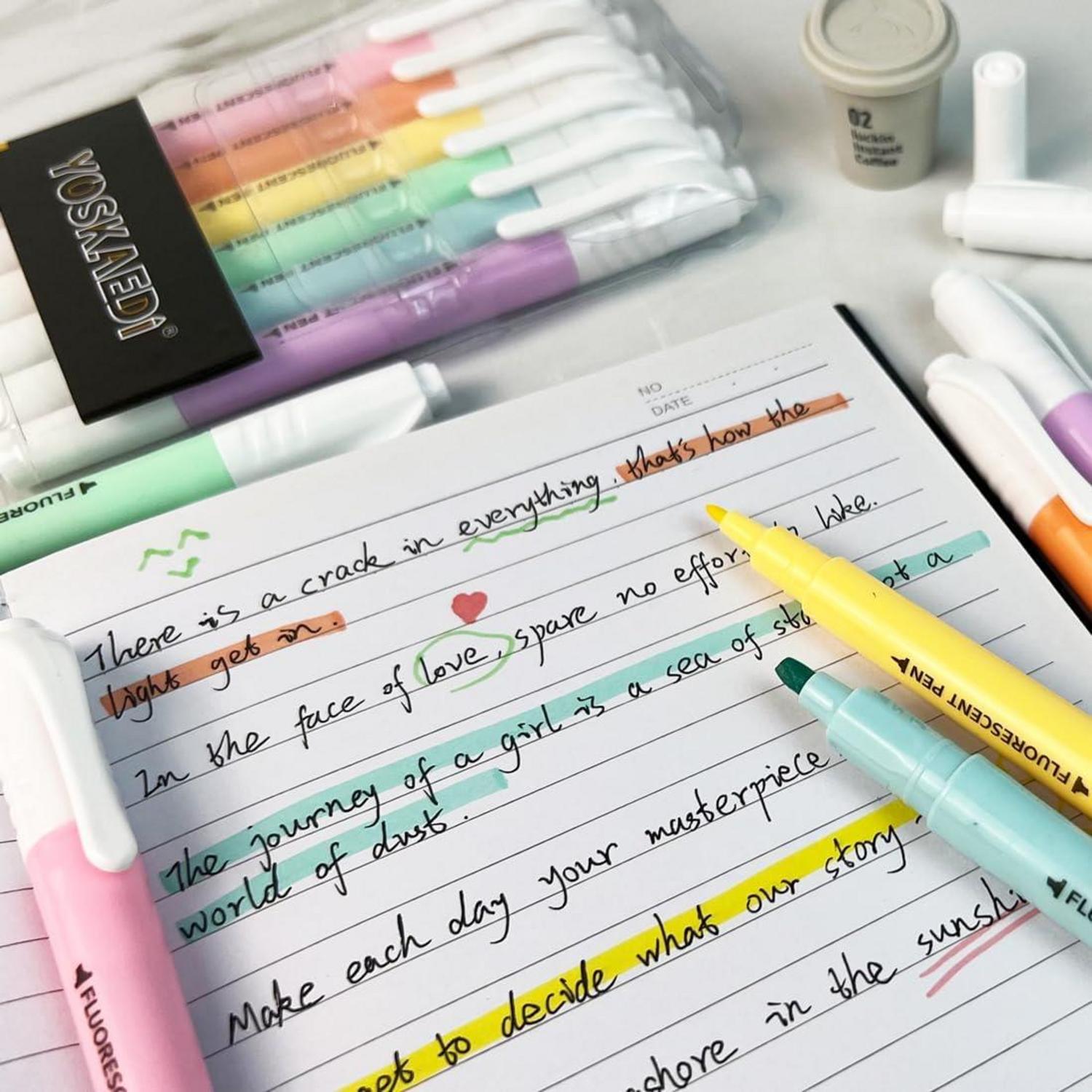 Pastell Textmarker Set 12er Pack inkl. Tasche - Bibel Highlighter Stift 6 Farben