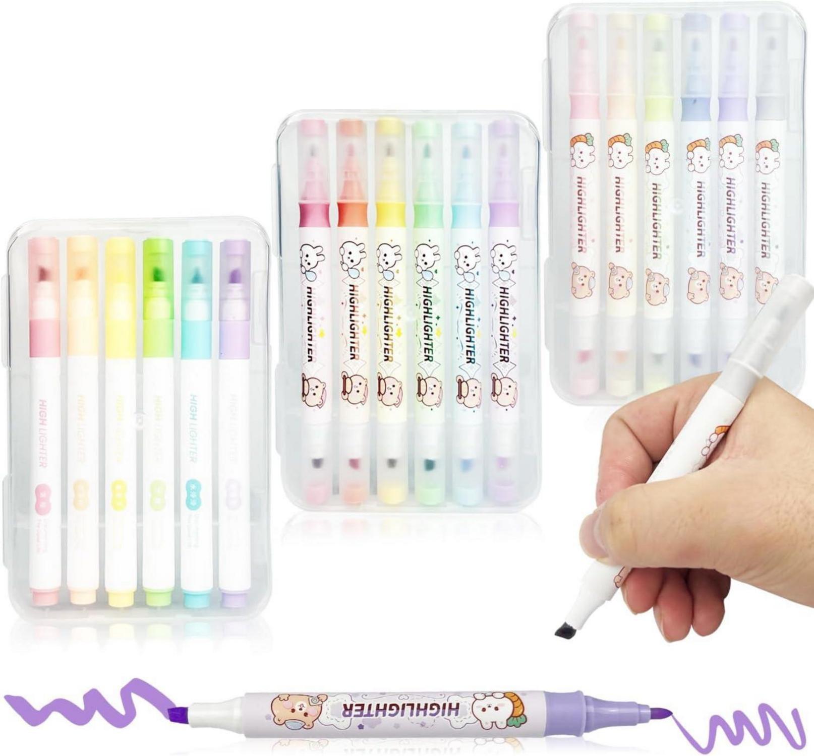 18 Pastell Textmarker Set mit Zwei Spitzen und Highlighter Pen