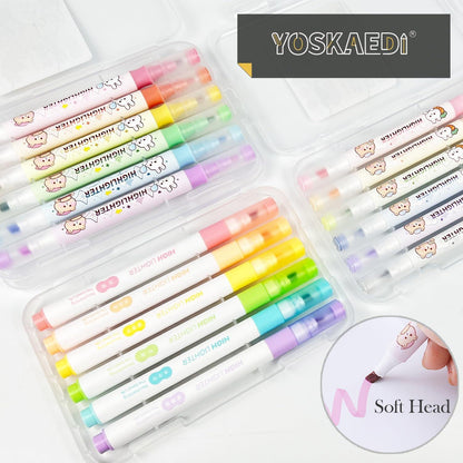 18 Pastell Textmarker Set mit 2 Spitzen, Leuchtstift Highlighter Pen