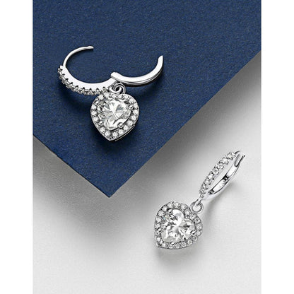Creolen mit Herz Anhänger, 2 Karat Moissanit, Sterling Silber 925, Romantisches Geschenk