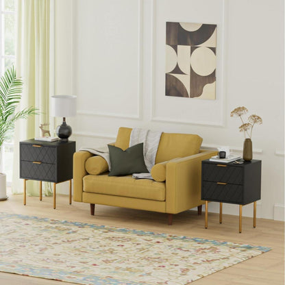 Moderne Nachtkommode mit 2 Schubladen, Schwarz/Gold
