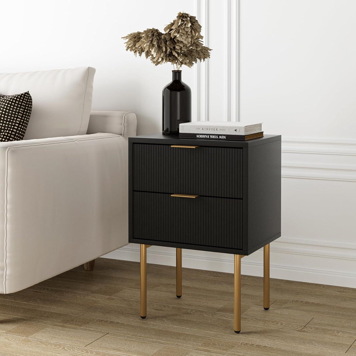 Nachttisch mit 2 Schubladen Schwarz Gold Modernes Boho Design
