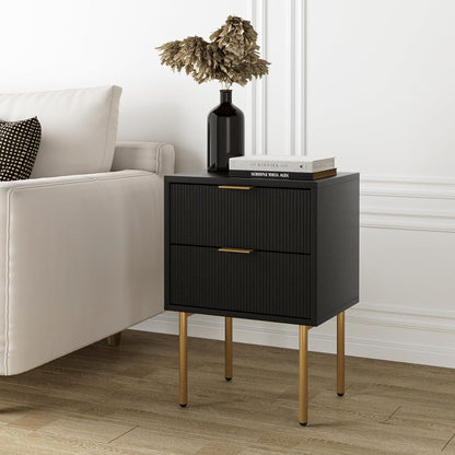 Nachttisch mit 2 Schubladen Schwarz Gold Modernes Boho Design
