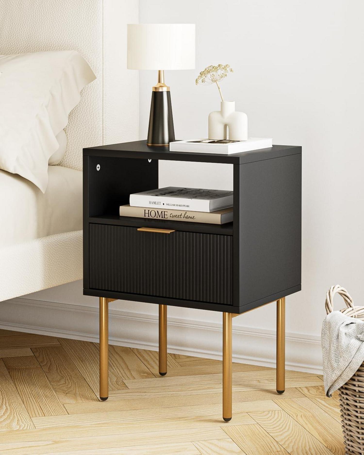 Nachttisch mit offener Ablage und Schublade, Modernes Boho