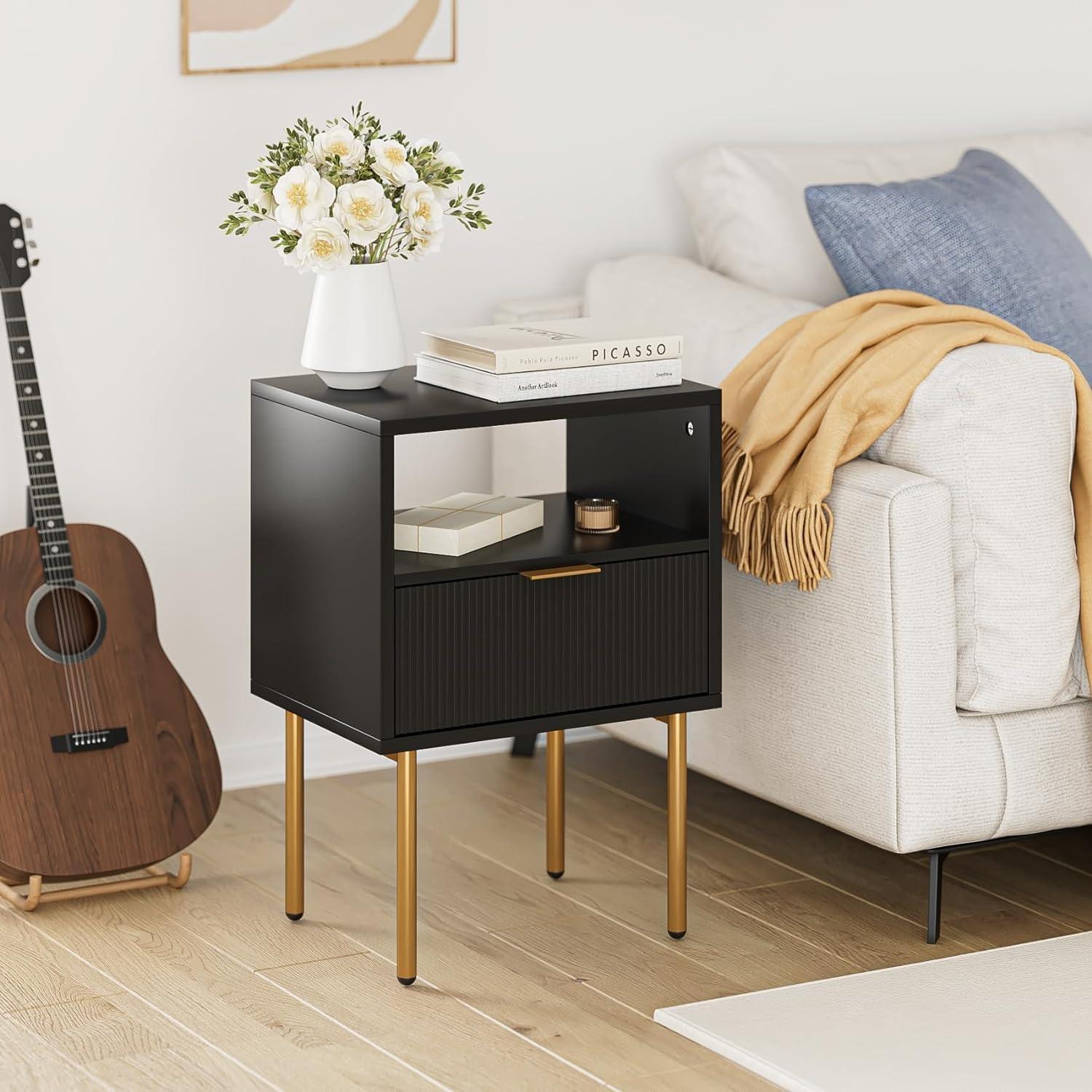 Nachttisch mit offener Ablage und Schublade, Modernes Boho