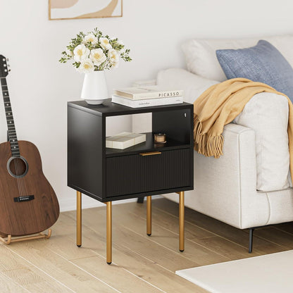 Nachttisch mit offener Ablage und Schublade, Modernes Boho