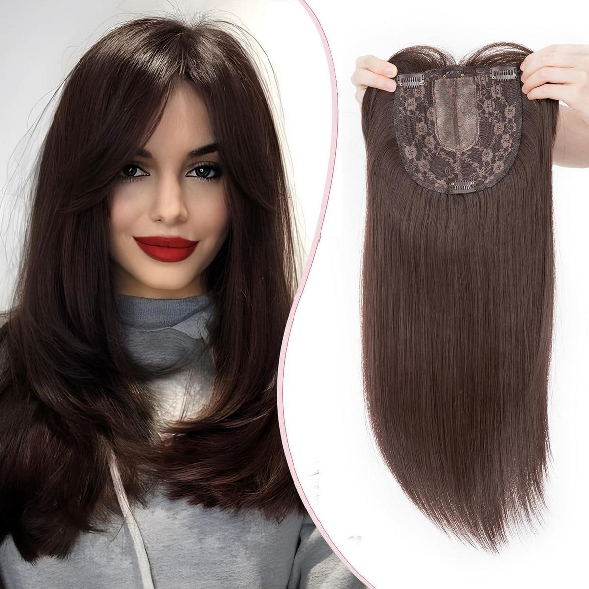 Haartopper Damen Auburn Braun, Clip-In Haarverlängerung 45cm