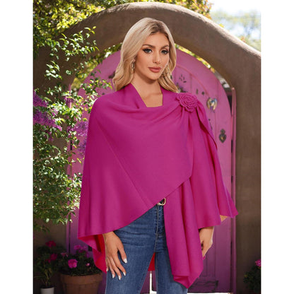 Damen Poncho Strick Cape Weich Einheitsgröße Hotpink