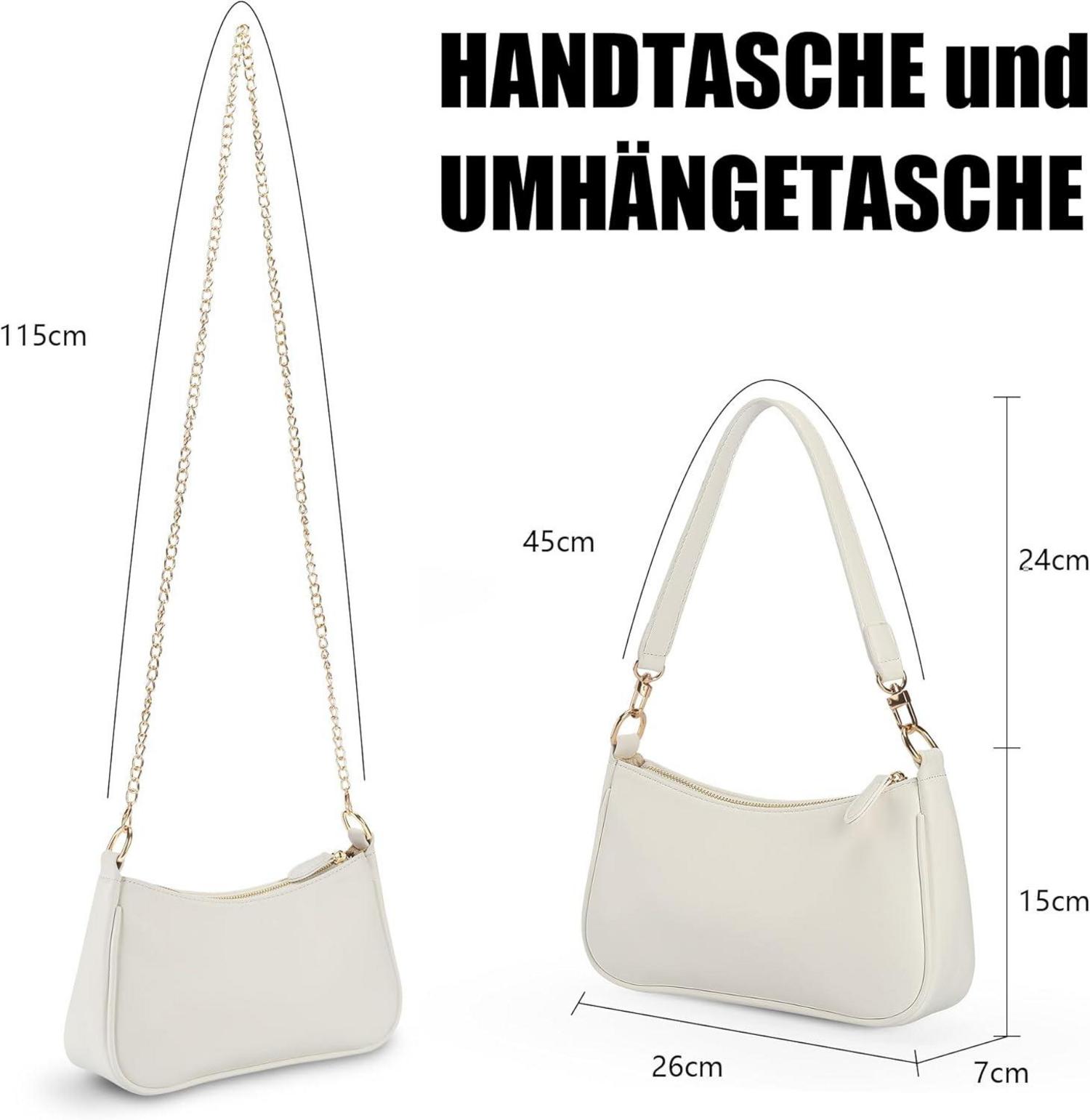 Kleine Handtasche Damen Weiß Schultertasche Mini PU-Leder Umhängetasche