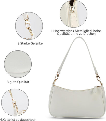 Kleine Handtasche Damen Weiß Schultertasche Mini PU-Leder Umhängetasche