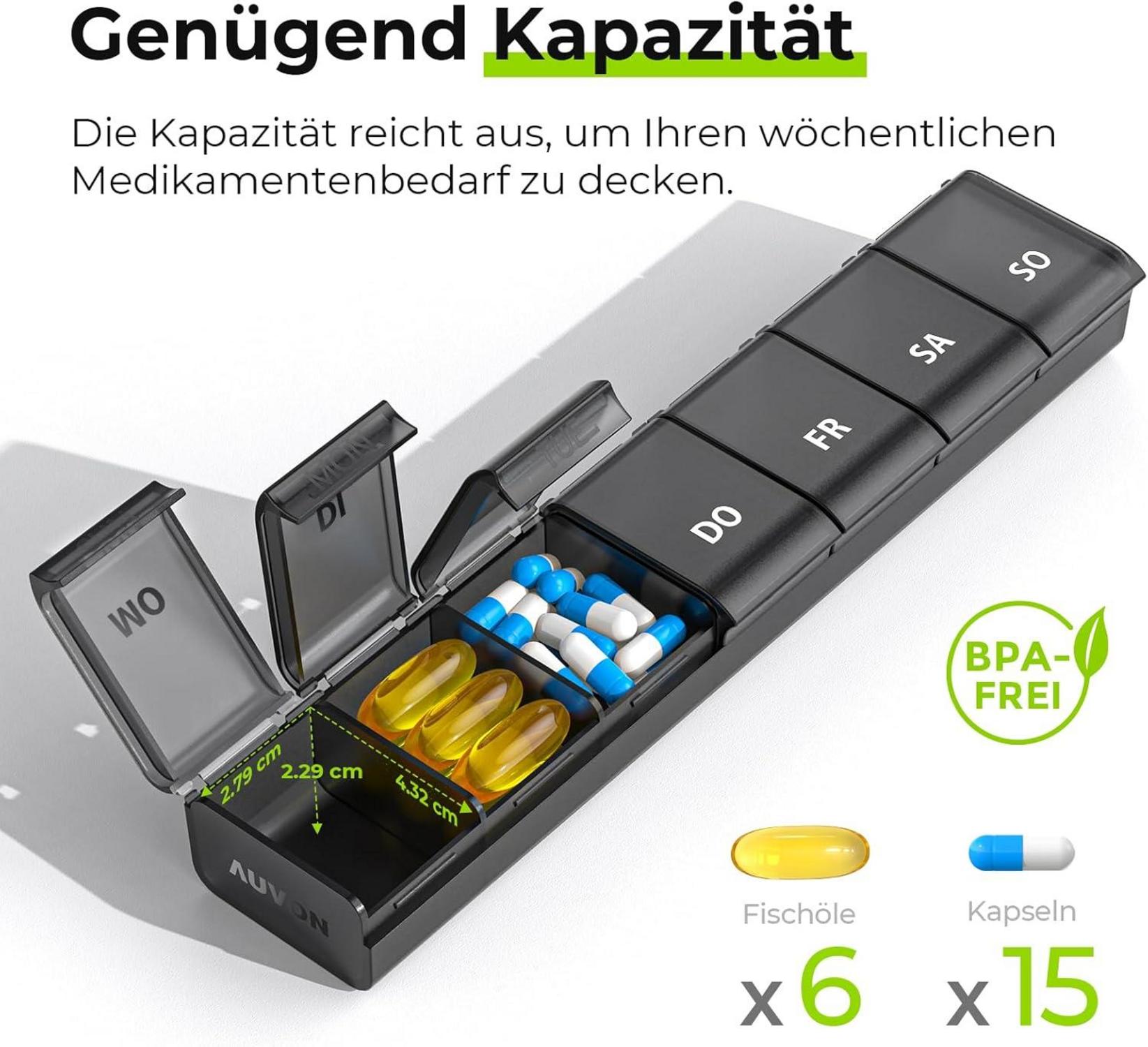 AUVON Tablettenbox 7 Tage Medikamentenbox Pillendose