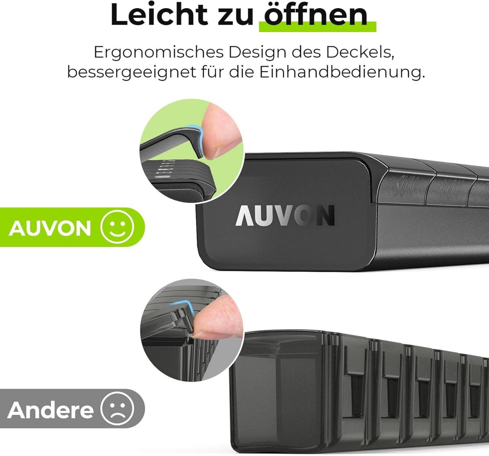AUVON Tablettenbox 7 Tage deutsch BPA-frei tragbar schwarz