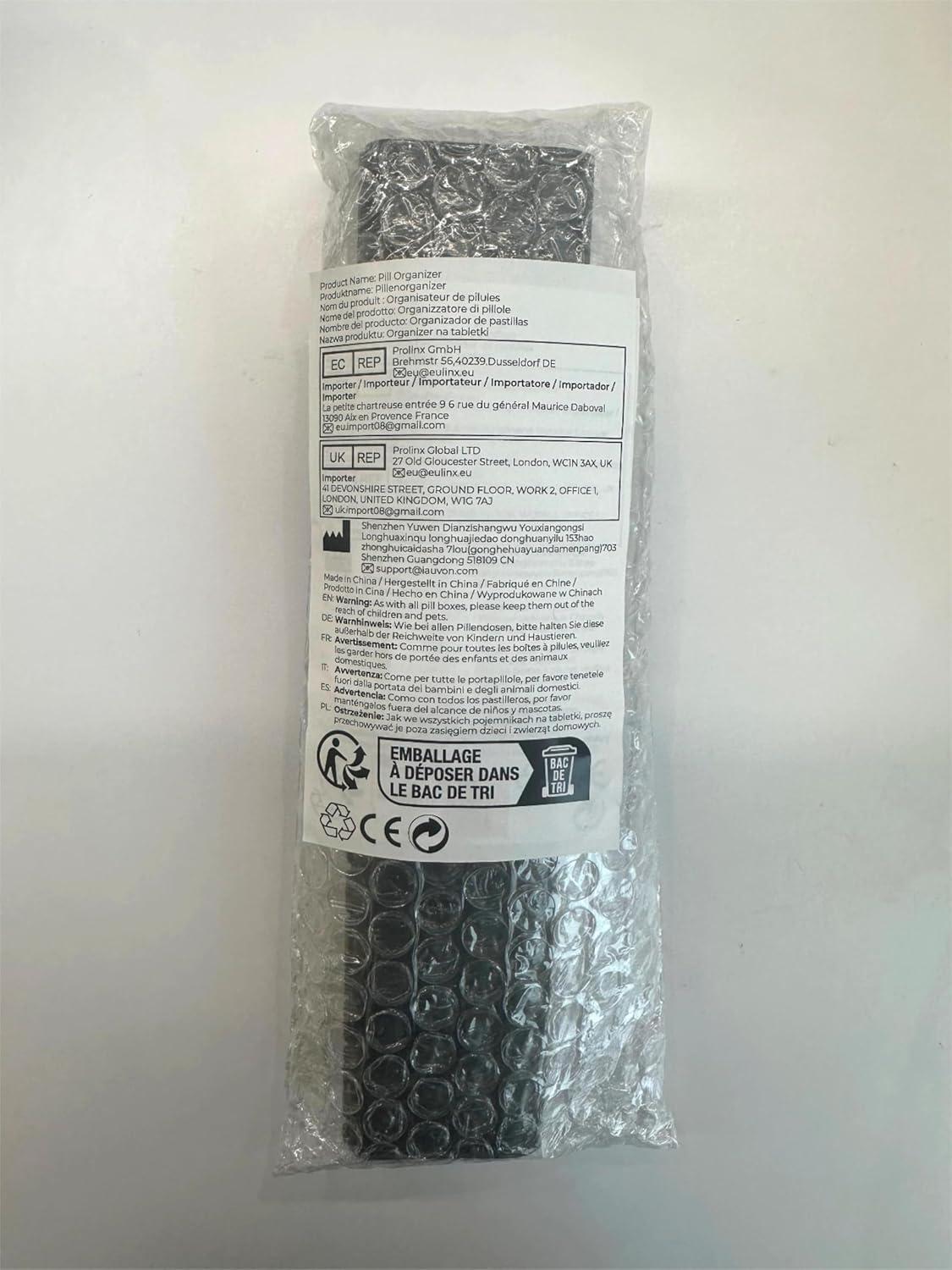 AUVON Tablettenbox 7 Tage deutsch BPA-frei tragbar schwarz