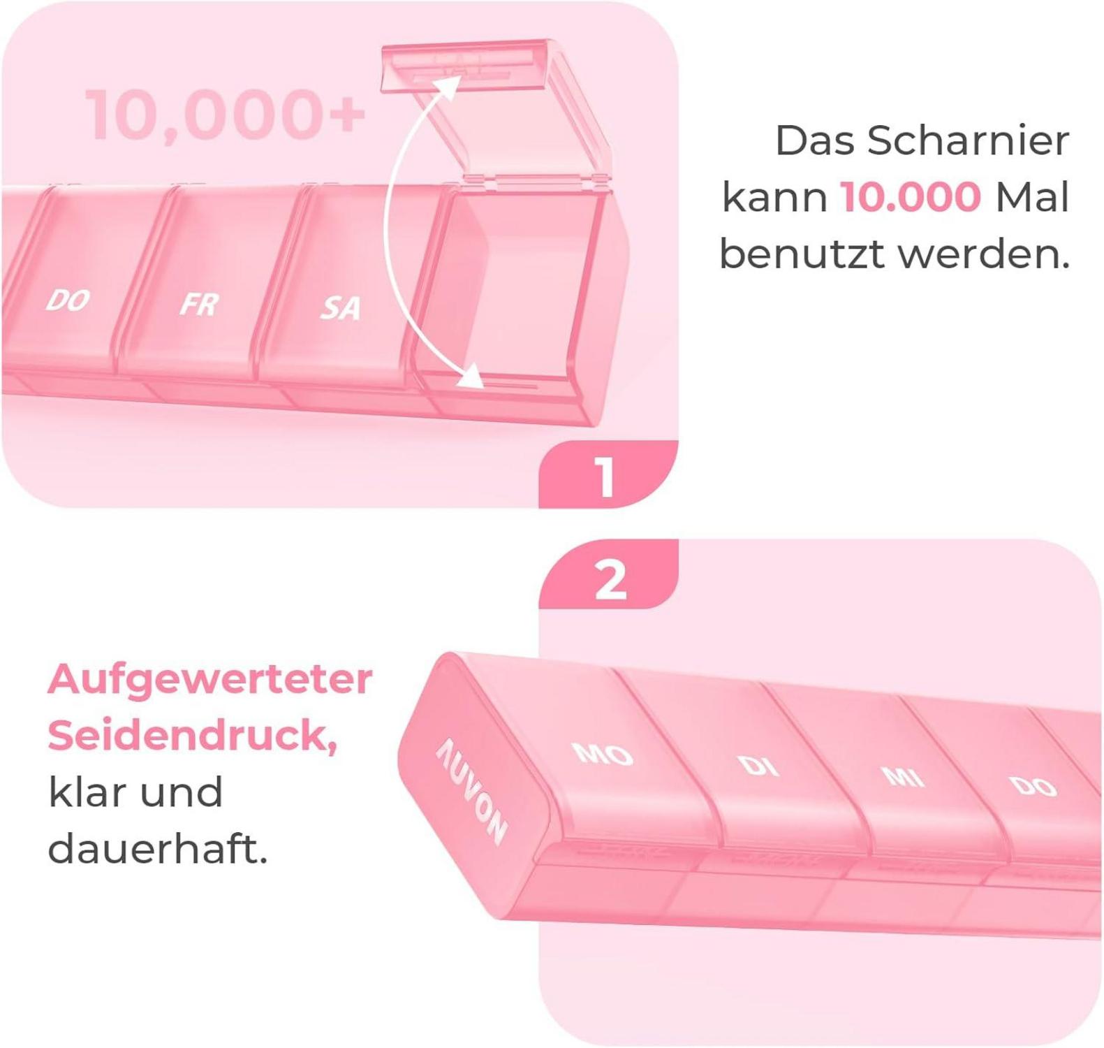 Tablettenbox 7 Tage Pillendose Rosa Medikamentenbox BPA-frei AUVON