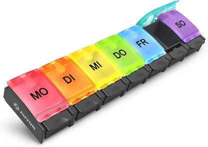 Tablettenbox 7 Tage Pillendose Medikamentenbox große Fächer Schwarz