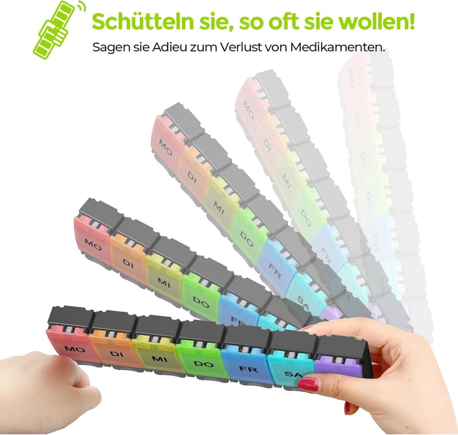 Tablettenbox 7 Tage Pillendose Medikamentenbox BPA-frei Schwarz