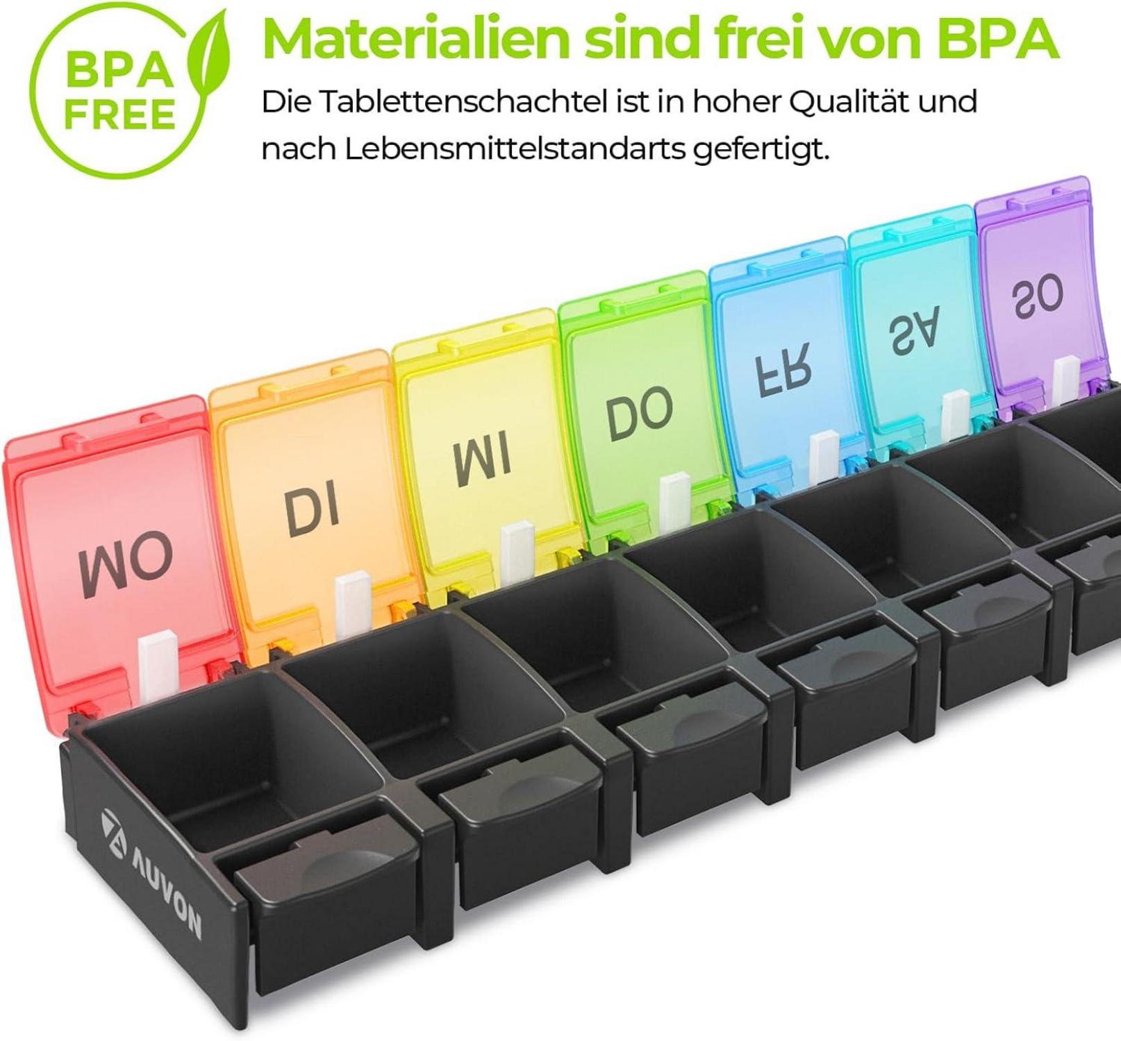 Tablettenbox 7 Tage Pillendose 7 Fächer BPA-frei groß Schwarzes Design