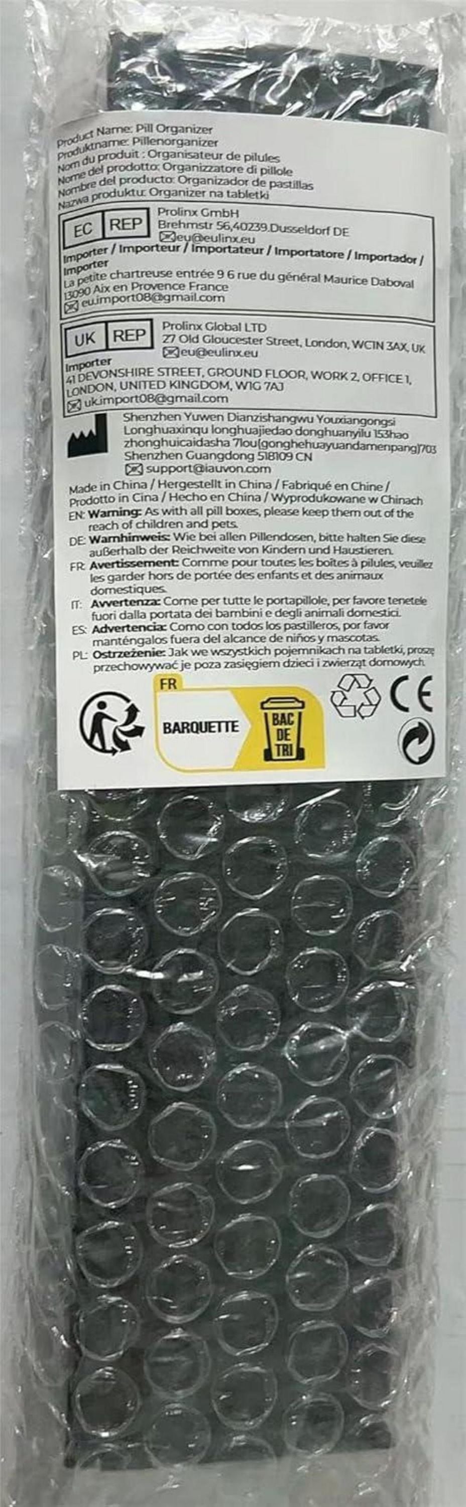 Tablettenbox 7 Tage, Pillendose mit 7 Fächern, frei von BPA, großes Design, Schwarz