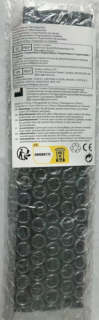 Tablettenbox 7 Tage, Pillendose mit 7 Fächern, frei von BPA, großes Design, Schwarz