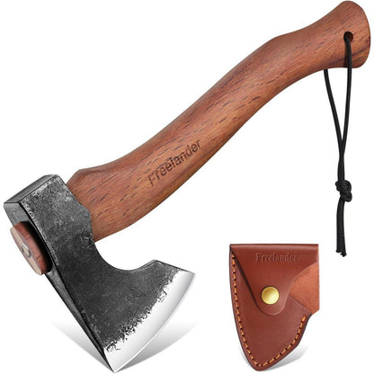 Handgeschmiedete Camping Axt mit Lederscheide, 33.5cm