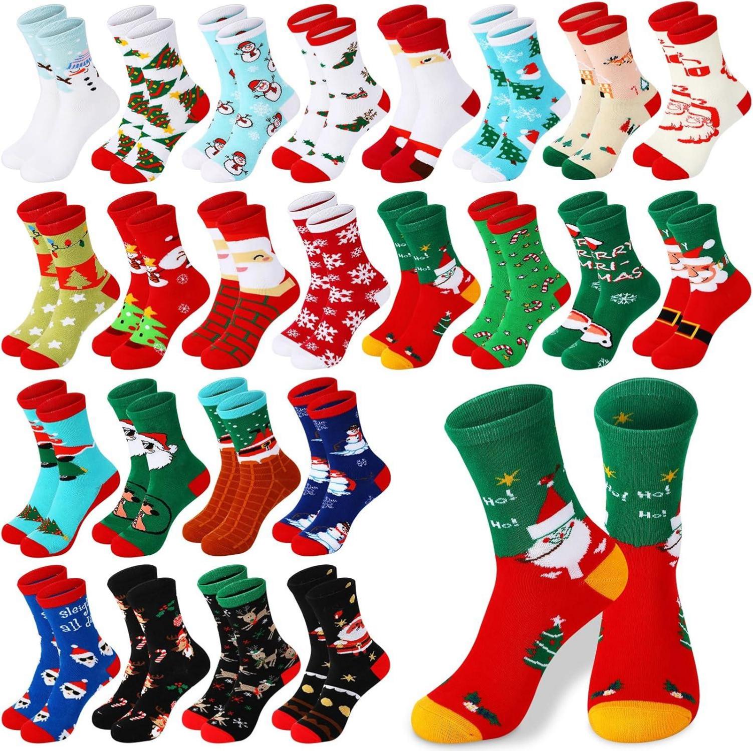Weihnachtssocken 24 Paar Lustige Gestrickte Bunte Unisex Festliche