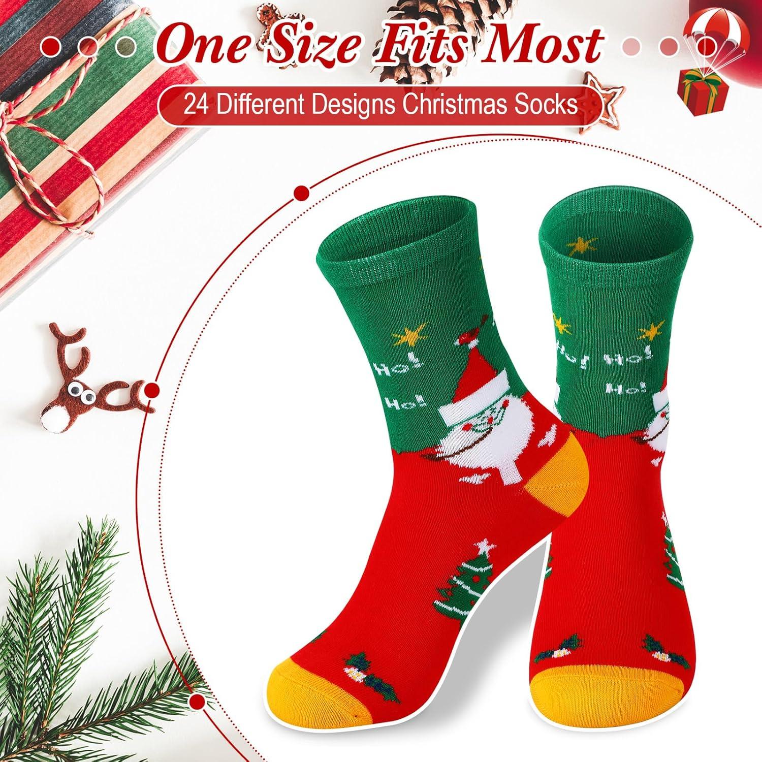 24 Paar Lustige Weihnachtssocken Winter Unisex Glitzernde Muster Warme Stricksocken