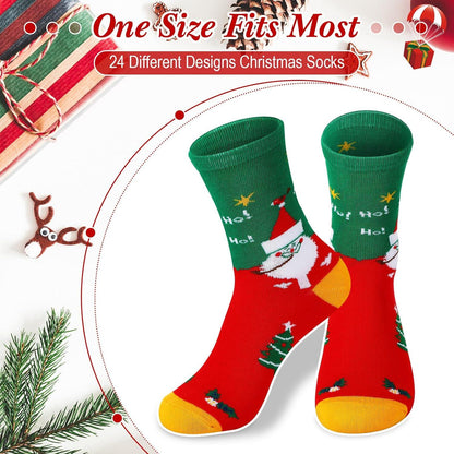 24 Paar Lustige Weihnachtssocken Winter Unisex Glitzernde Muster Warme Stricksocken