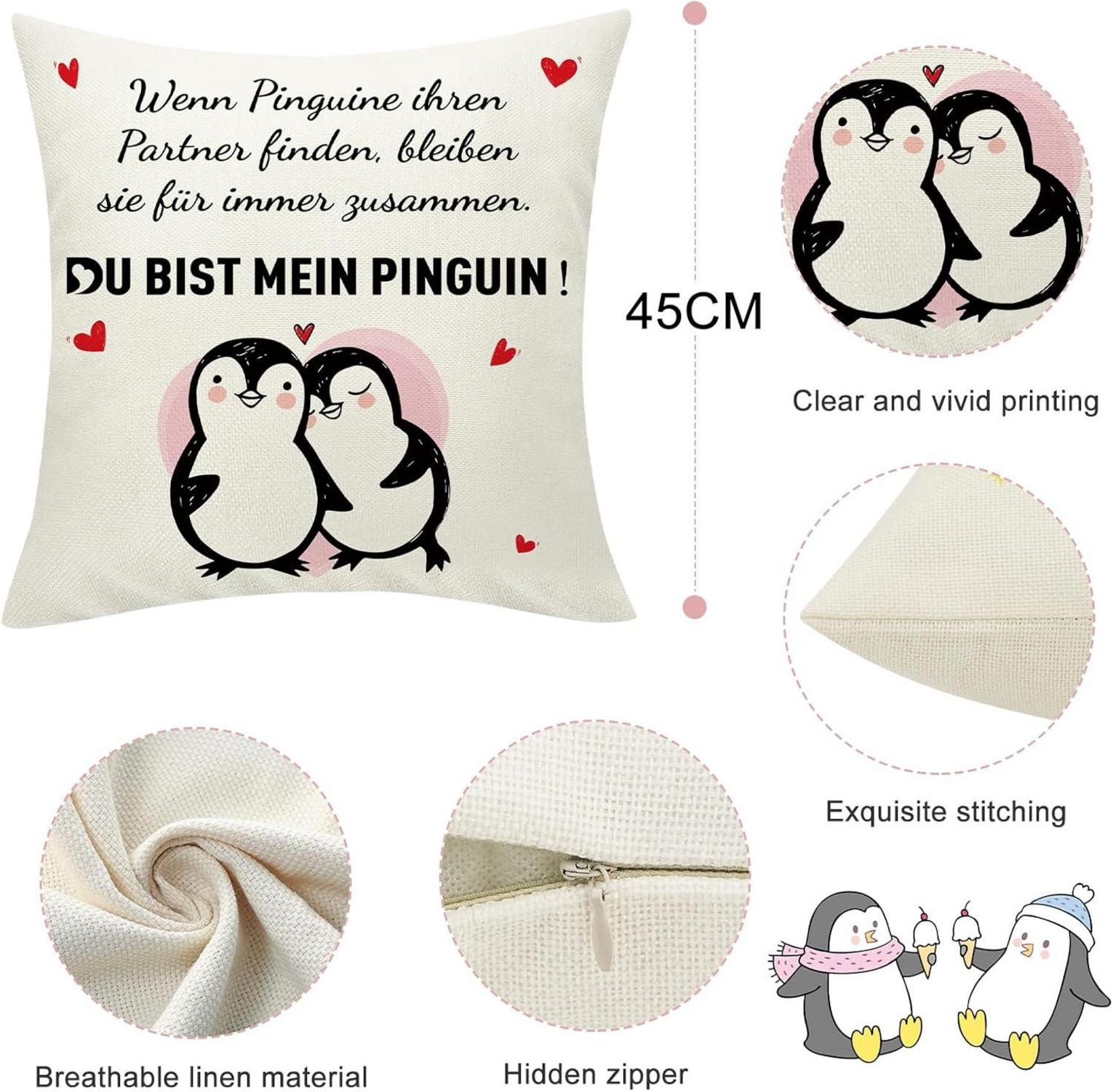 Pinguin Kissenbezug 45x45 cm Deko Geschenk Liebe Weihnachten