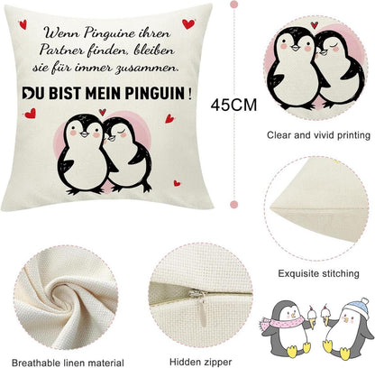 Pinguin Kissenbezug 45x45 cm Deko Geschenk Liebe Weihnachten