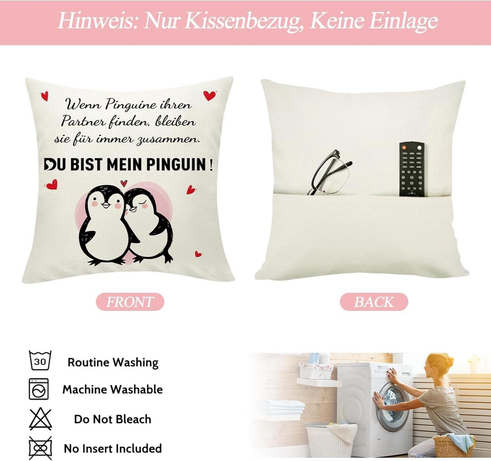 Pinguin Partner Kissenbezug mit Taschen 45x45 cm