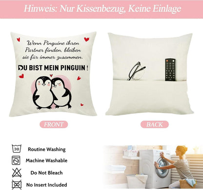 Pinguin Partner Kissenbezug mit Taschen 45x45 cm