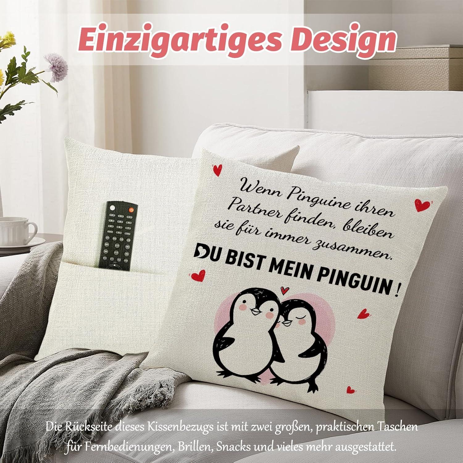 Sunia Pinguin Kissenbezug 45x45 cm Partner Geschenk