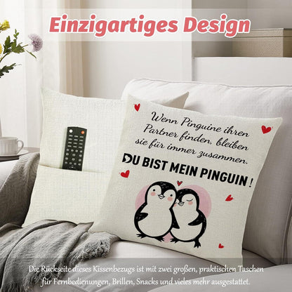 Sunia Pinguin Kissenbezug 45x45 cm Partner Geschenk