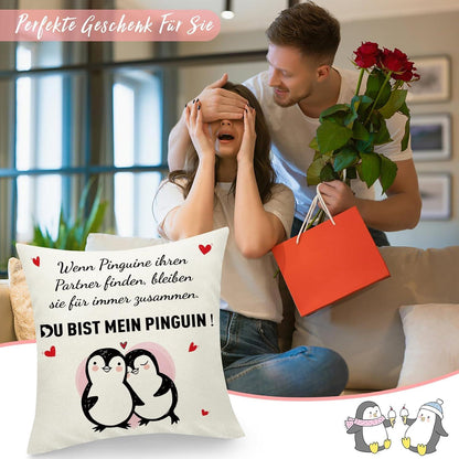 Pinguin Kissenbezug 45x45 cm Partner Geschenk Taschen Liebe Weihnachten