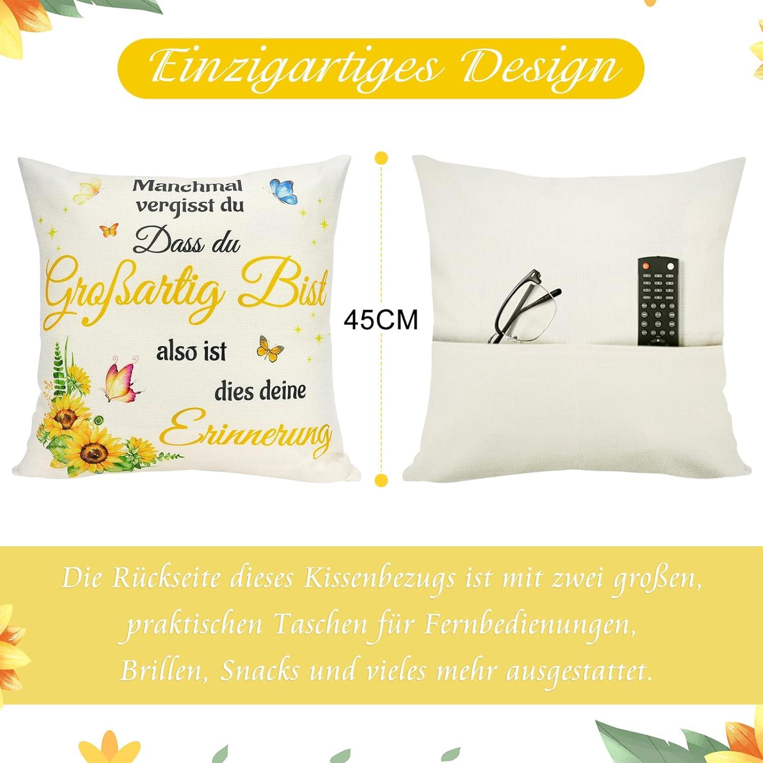 Inspirierender Sonnenblume Kissenbezug mit Taschen 45x45 cm