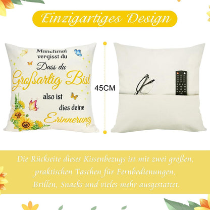Inspirierender Sonnenblume Kissenbezug mit Taschen 45x45 cm
