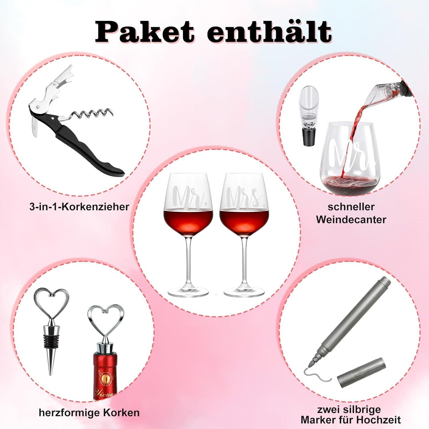 Personalisiertes Mr und Mrs Weinglas-Set zur Hochzeit
