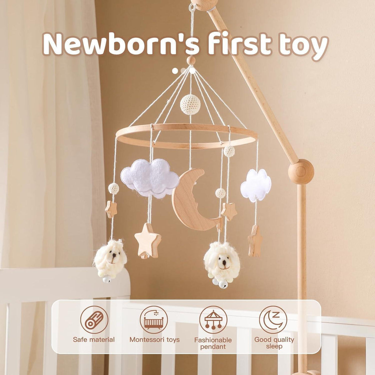 Holz Baby Mobile Schaf Sterne Wolken Mobile für Babyzimmer