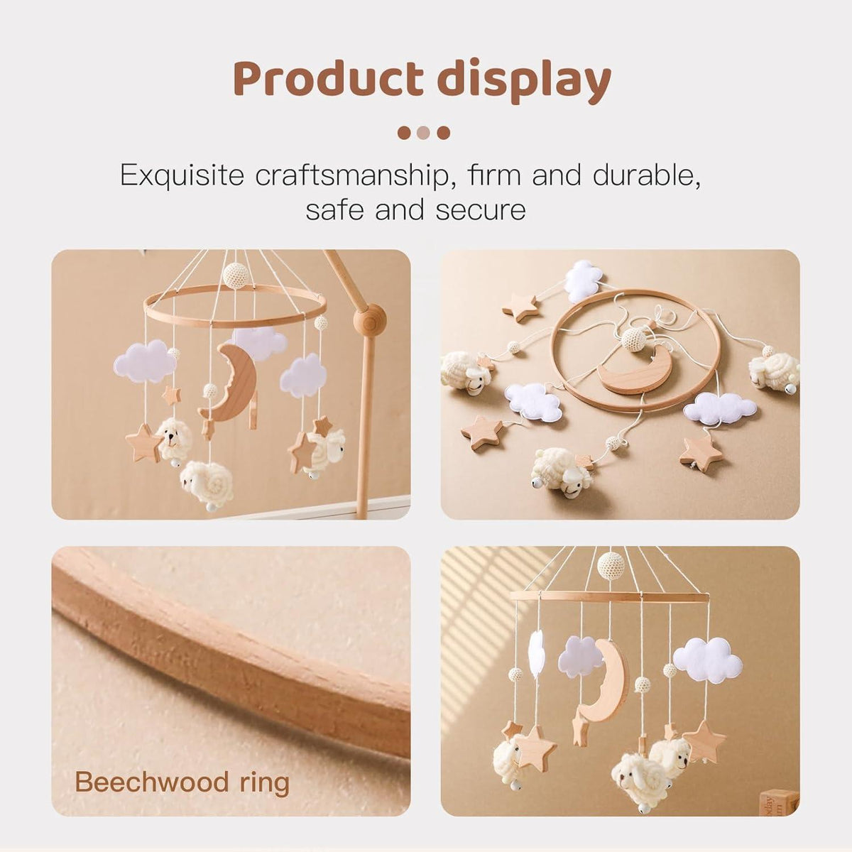Holz Baby Mobile Schaf Sterne Wolken Mobile für Babyzimmer