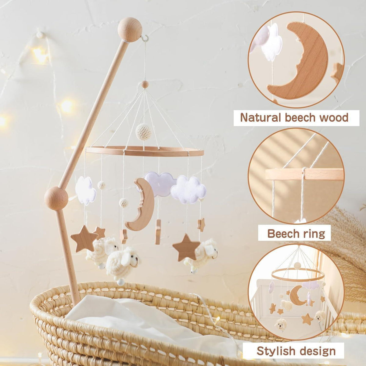 Holz Baby Mobile Schaf Sterne Wolken Mobile für Babyzimmer