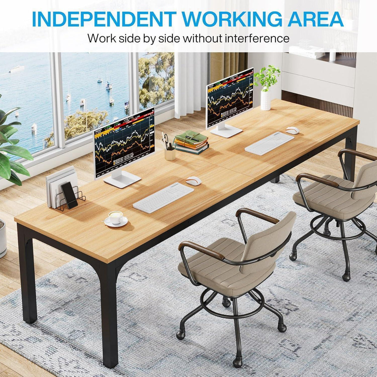 Doppelter Schreibtisch 200x70cm | Industrieller Computertisch für Home Office