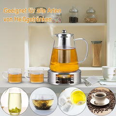 Teekanne mit Siebeinsatz, Stövchen & Teetasse Set, Glas