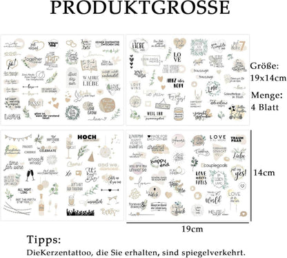 Kerzentattoos Hochzeit Sticker Wasserschiebefolie 4er Set