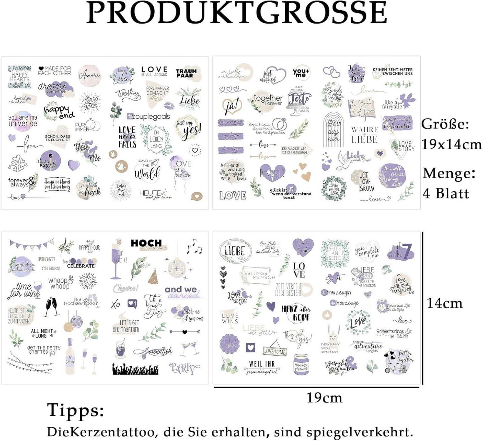 Hochzeit Sticker Kerzentattoos Wasserschiebefolie für Deko