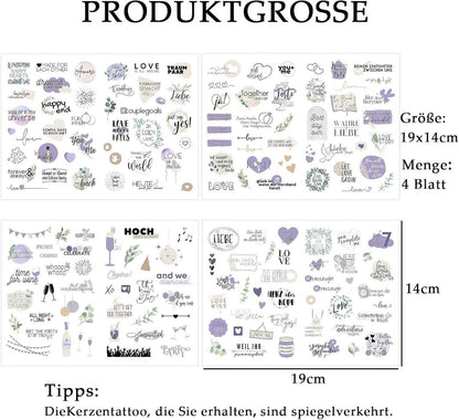 Hochzeit Sticker Kerzentattoos Wasserschiebefolie für Deko