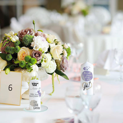 Kerzentattoo Hochzeit Sticker Wasserschiebefolie für Kerzen Deko (Lila) 4er Set A5