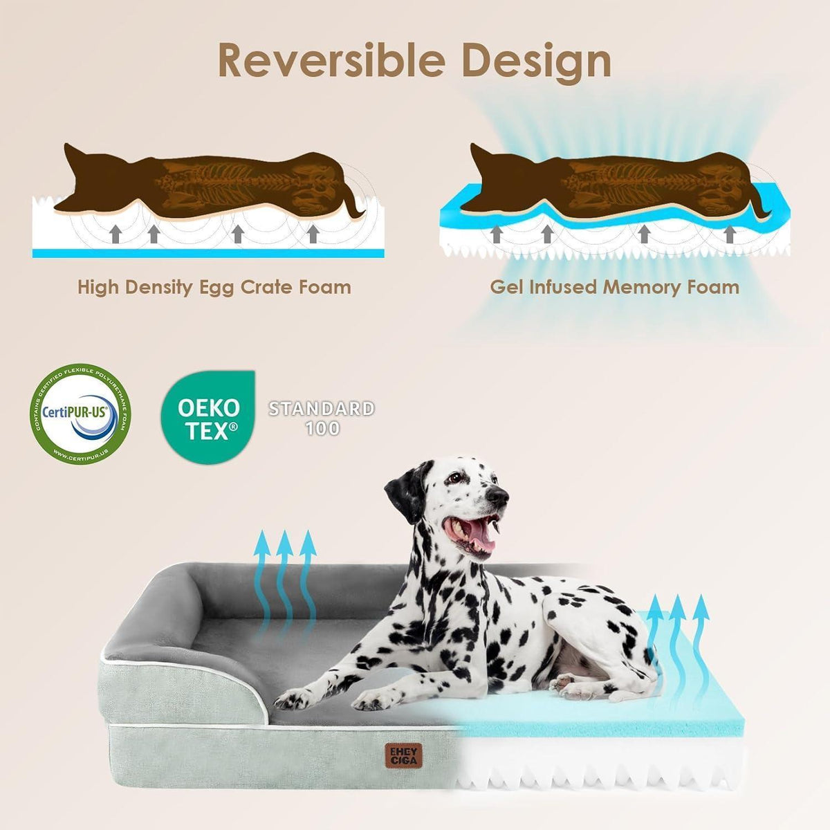 Orthopädisches Hundebett mit Memory Foam, Gräuliches Grün L